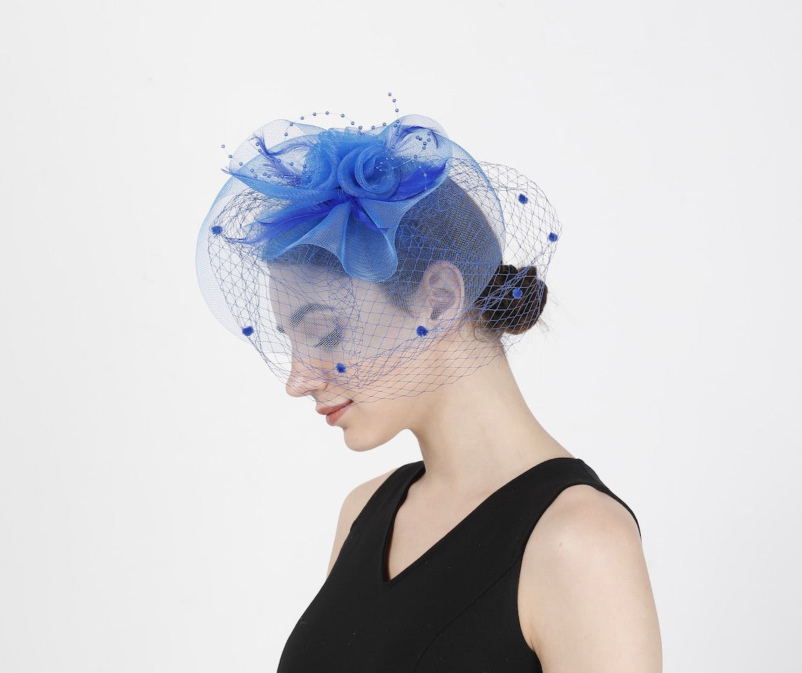Feather Fascinator Hat: Tea Party Headband with Veil-1902