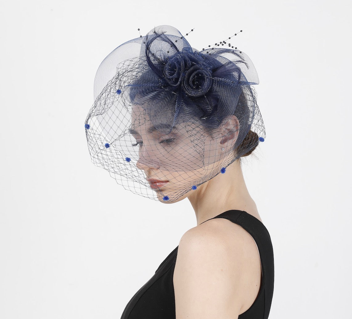 Feather Fascinator Hat: Tea Party Headband with Veil-1902