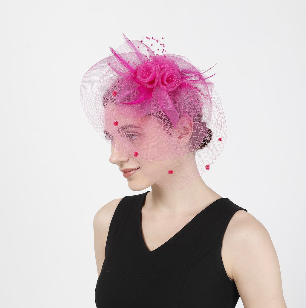 Feather Fascinator Hat: Tea Party Headband with Veil-1902