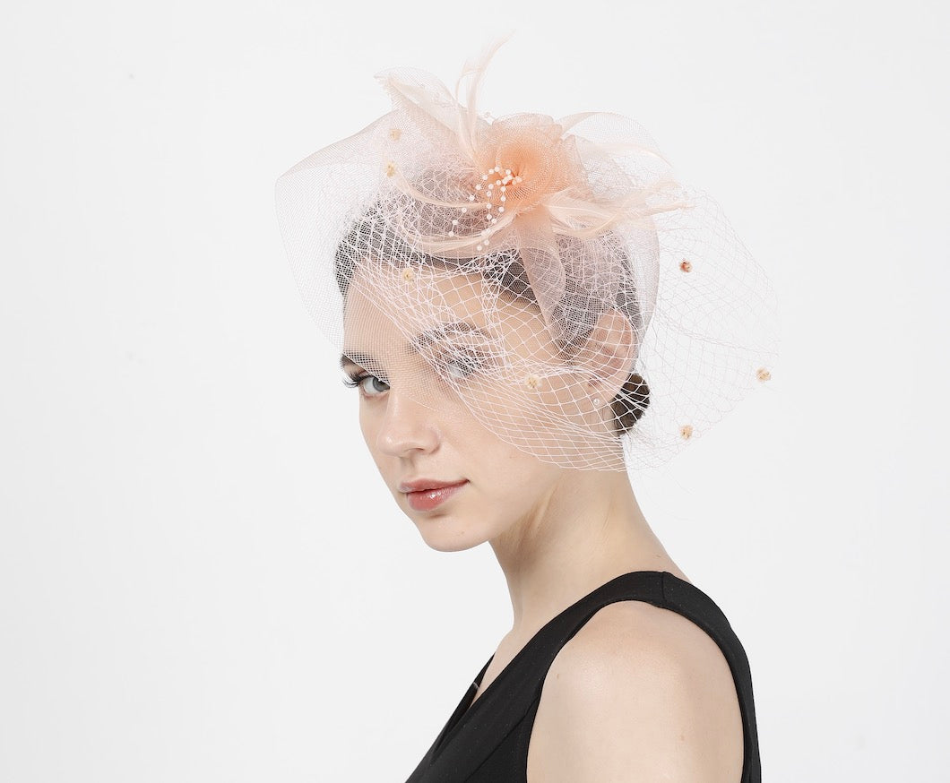 Feather Fascinator Hat: Tea Party Headband with Veil-1902