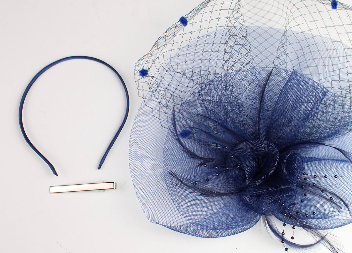 Feather Fascinator Hat: Tea Party Headband with Veil-1902