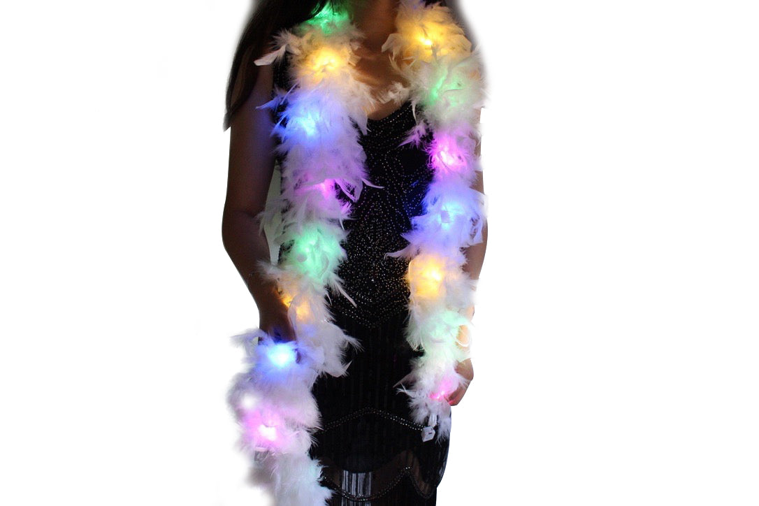 LED Light Up Feather Boa:  Chandelle, Party Costume Decoration