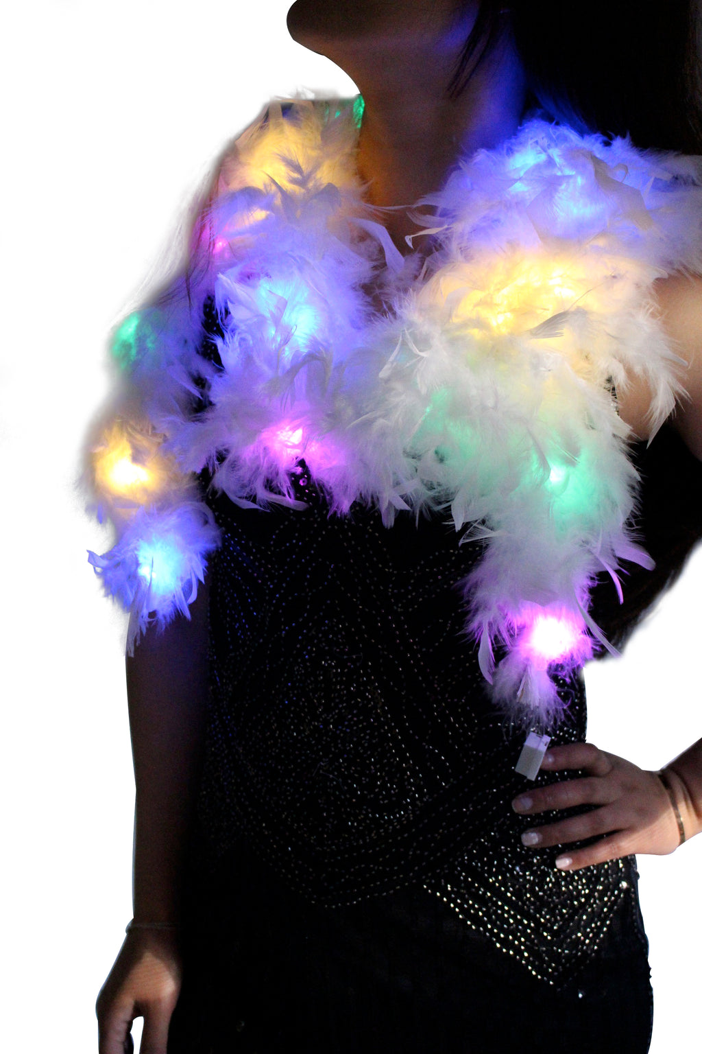 LED Light Up Feather Boa:  Chandelle, Party Costume Decoration