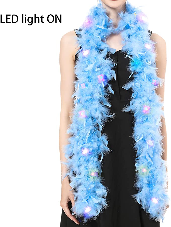 LED Light Up Feather Boa:  Chandelle, Party Costume Decoration