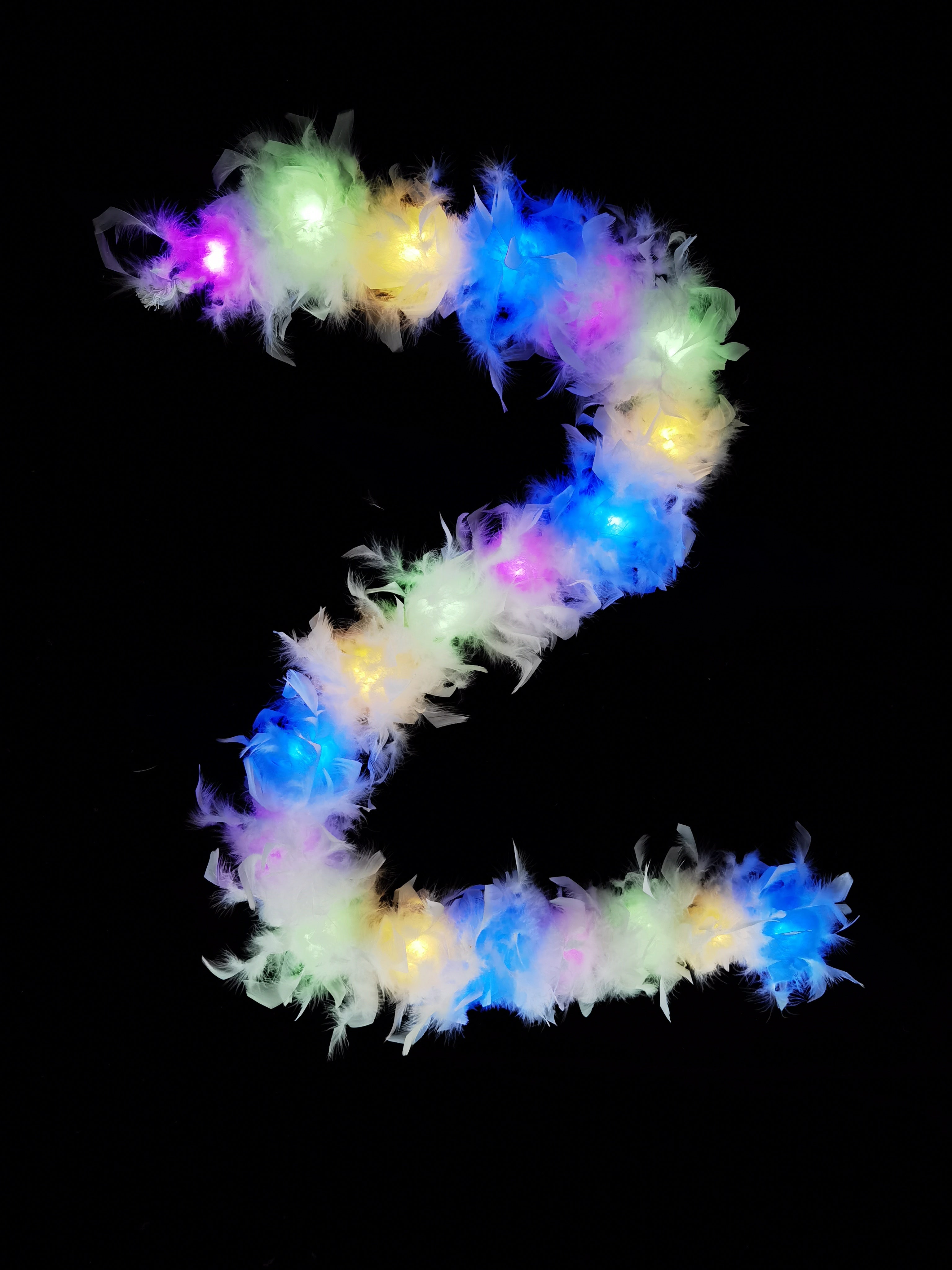 LED Light Up Feather Boa:  Chandelle, Party Costume Decoration