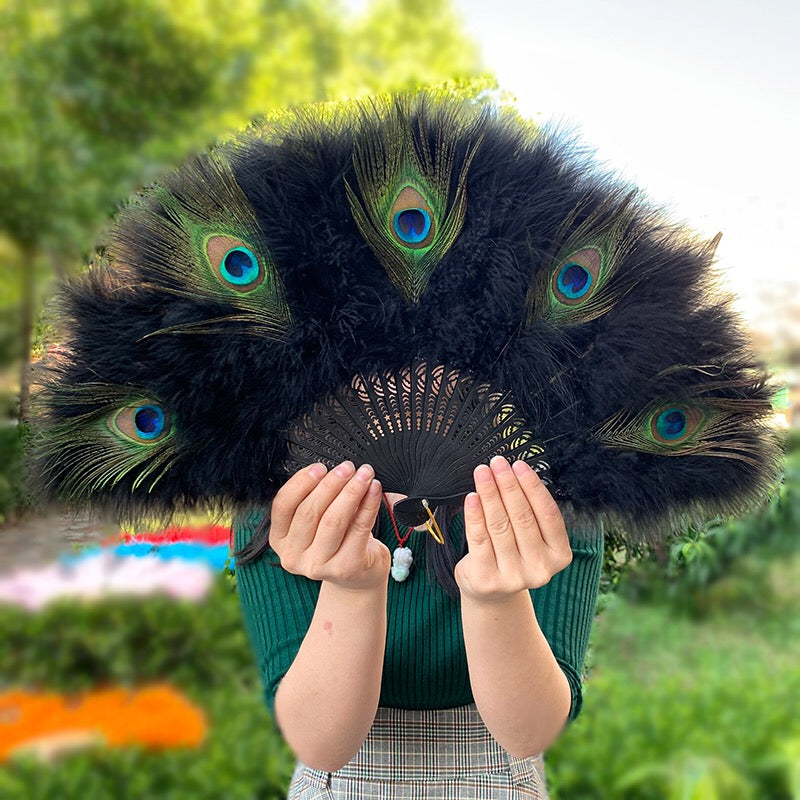 Peacock Marabou Feather Fan with Peacock Accent: Party, Wedding Decor