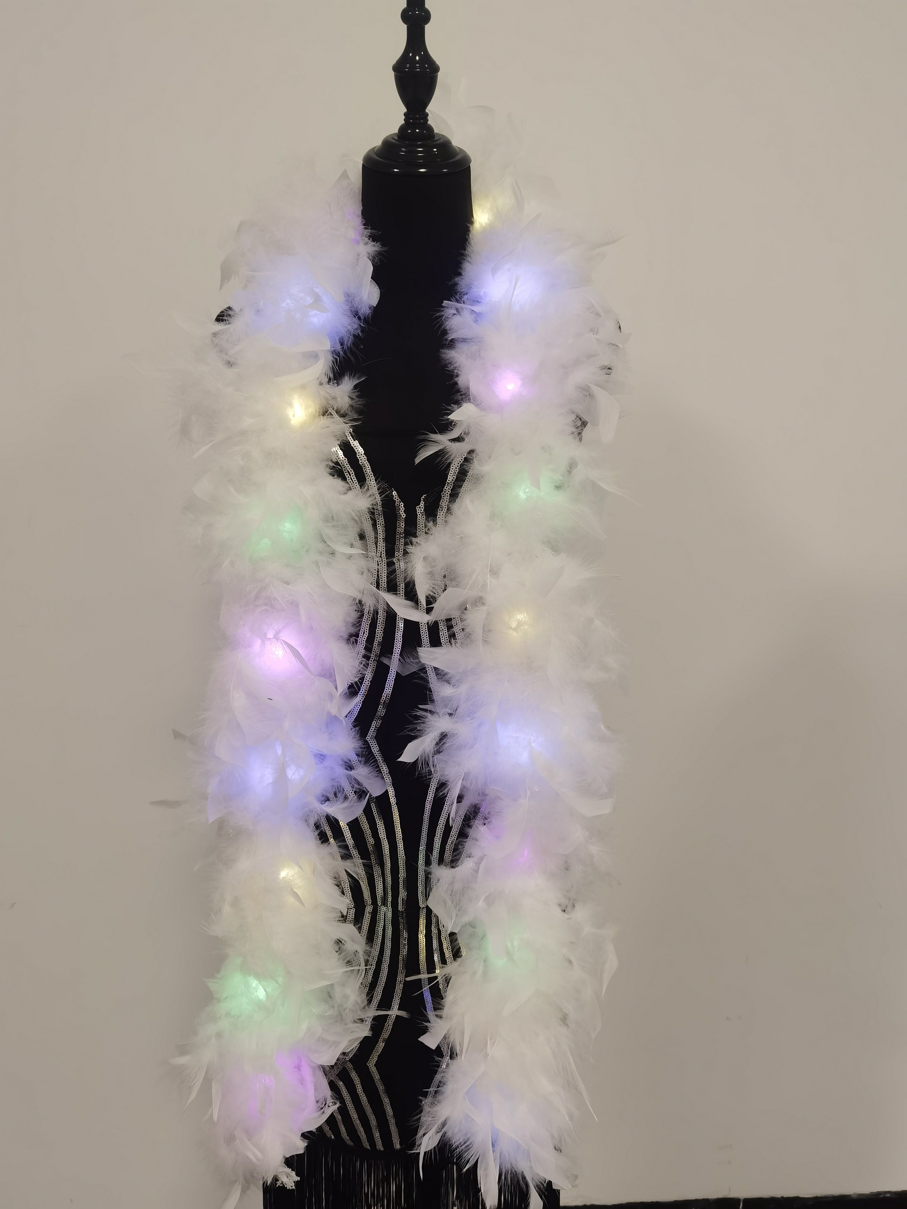 LED Light Up Feather Boa:  Chandelle, Party Costume Decoration